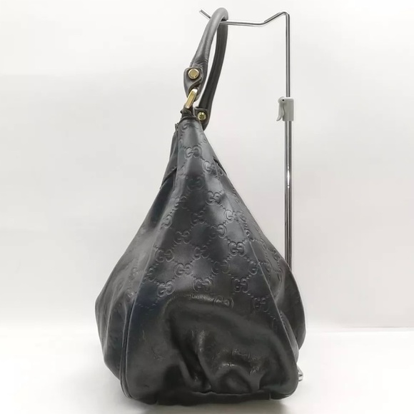 GUCCI 🌼Black Guccissima Leather Abbey Bag Silver Tone Hardware D-Ring Hobo - Picture 3 of 11